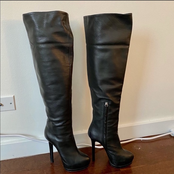 Giuseppe black leather platform over the knee boots - Picture 2 of 3